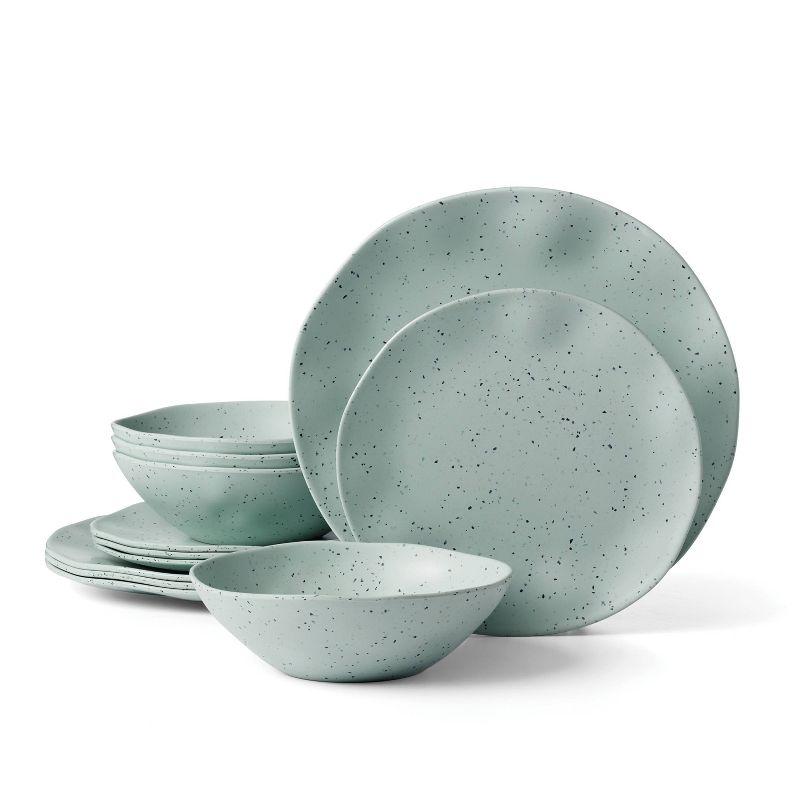 Mint and White Speckled Melamine 12-Piece Dinnerware Set