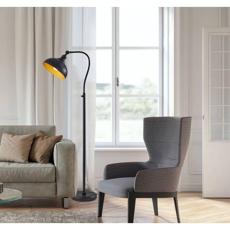 Edison Adjustable Black Metal Floor Lamp with Gold Interior