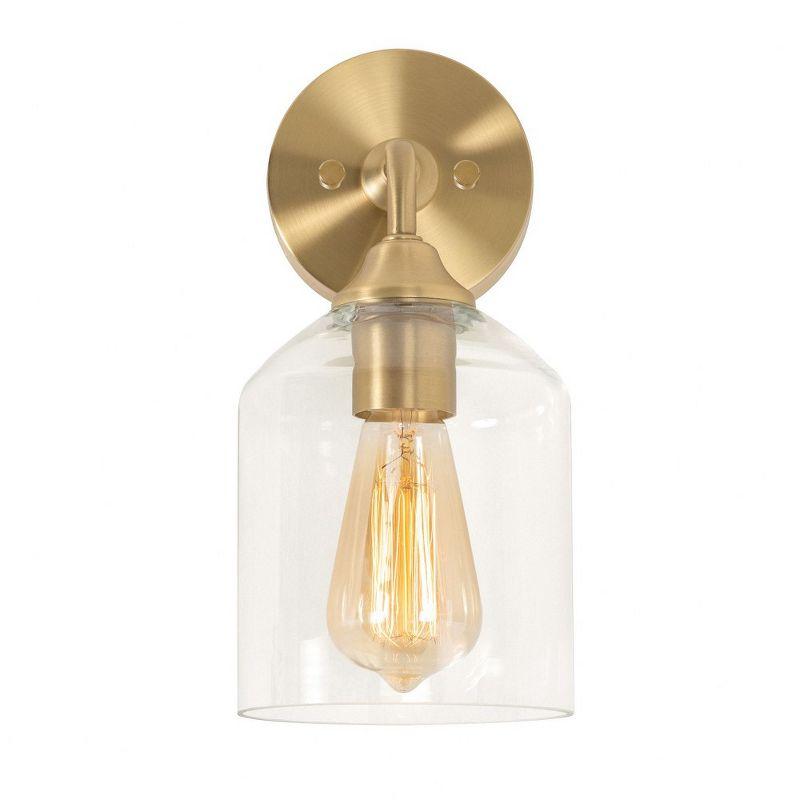 William Satin Brass and Clear Glass Wall Sconce