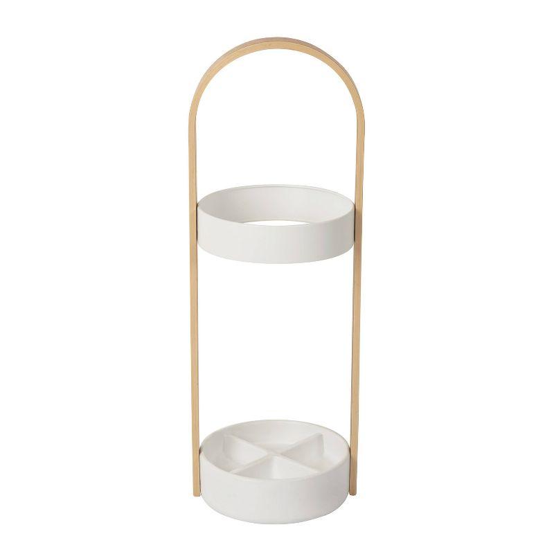 Bellwood Modern White-Natural Wood & Steel Freestanding Umbrella Stand