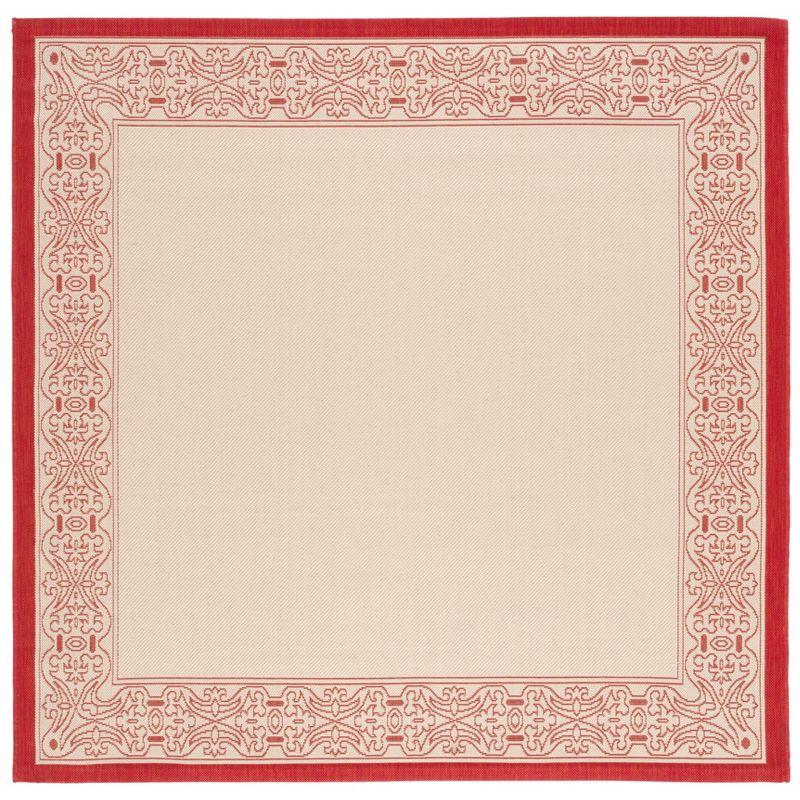 Natural and Red Square Synthetic Indoor/Outdoor Area Rug