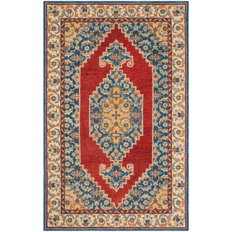 Heirloom Blue & Red Hand-Tufted Wool Area Rug - 4' x 6'