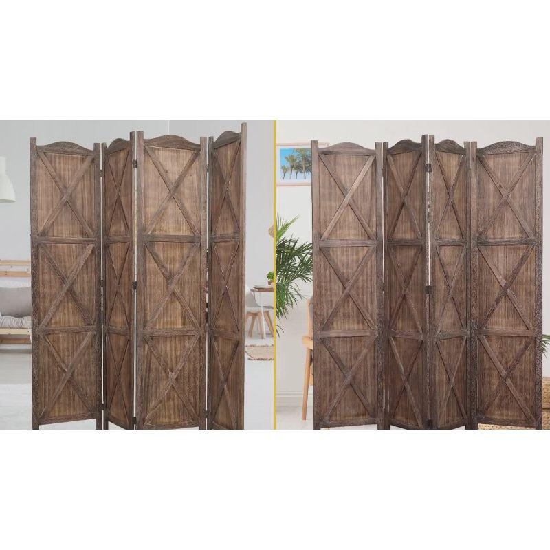 Rancho Barn 4 Panel Room Divider with Folding Screen Room Partition Paulownia Wood Brown - Proman Products: Vintage Farmhouse Style