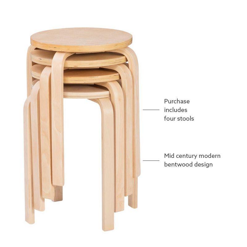 Set of 4 Bentwood Stacking Stools Light Brown - Linon: Rubberwood Frame, No Assembly, Traditional Style