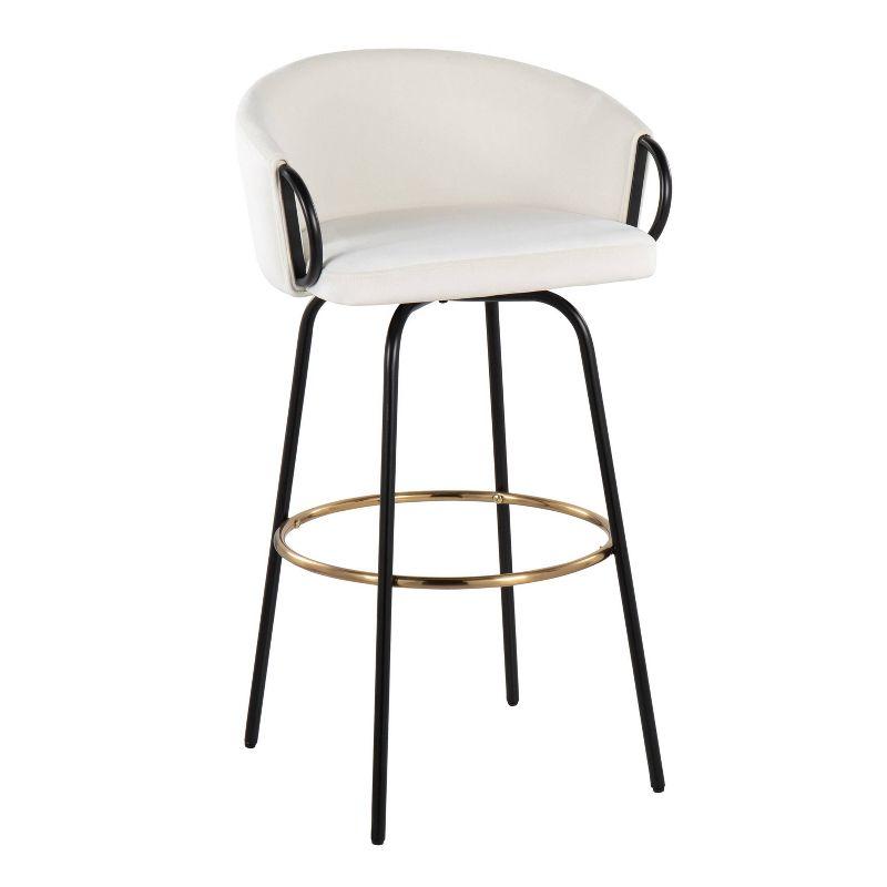 LumiSource Set of 2 Claire Barstools Black/Cream: Upholstered Velvet, Swivel, Fixed Height