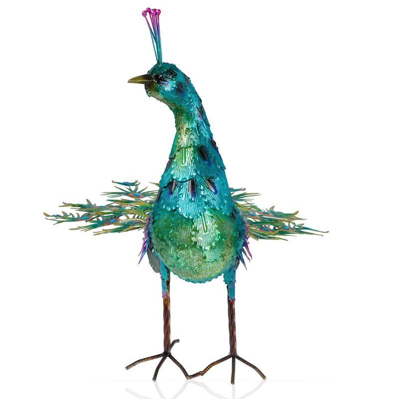 Alpine Corporation Jumbo Size Blue Majestic Tail Down Peacock Décor: 53"L Iron Garden Statue