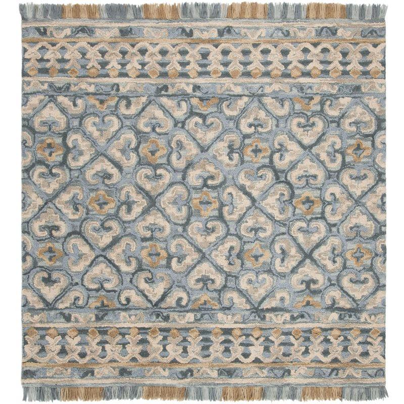 Blossom BLM420 Hand Tufted Area Rug - Light Beige/Blue - 6'x6' - Safavieh.