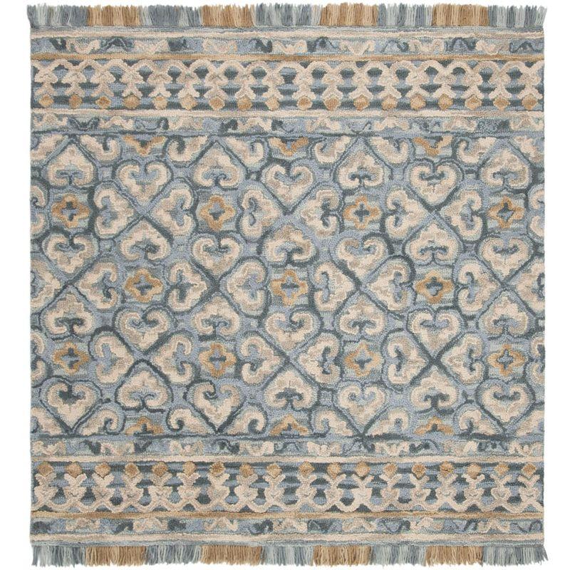 Handmade Floral Tufted Wool & Synthetic Area Rug - 6' Square, Blue