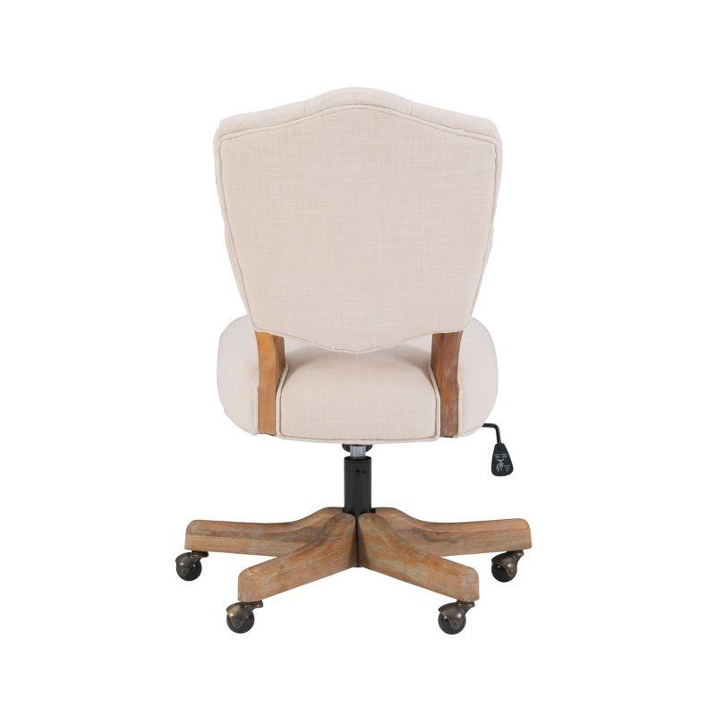 Kelsey Swivel Office Chair with Tufted Back in White and Natural Wood