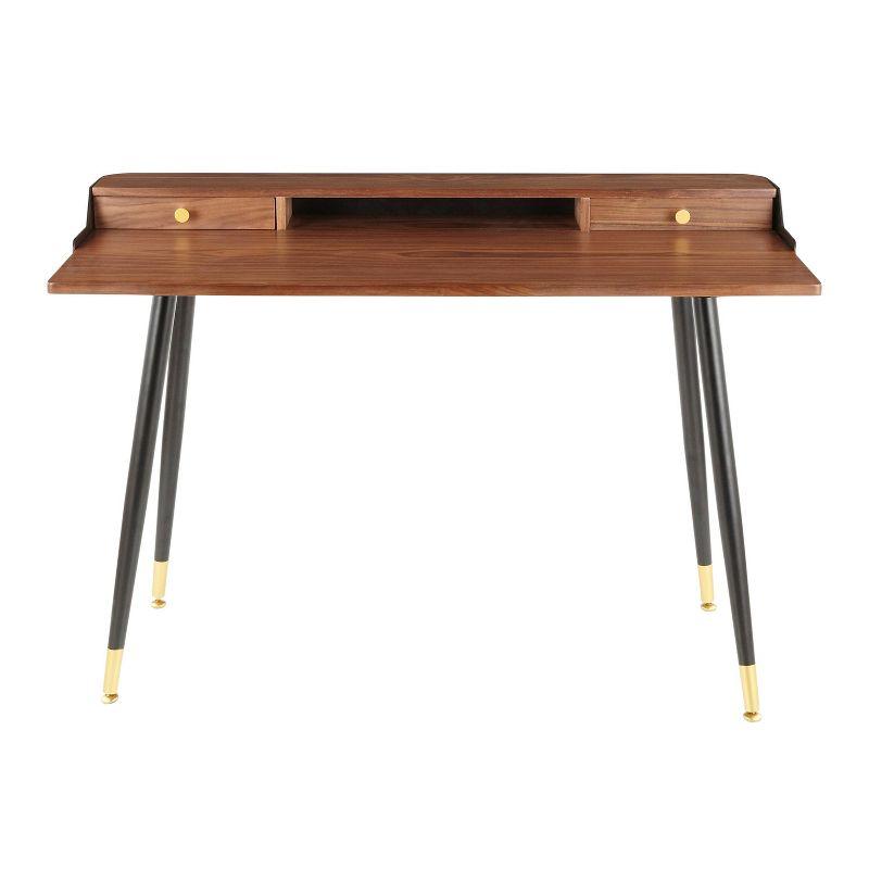 Harvey Mid-Century Modern Walnut Desk with Black and Gold Accents