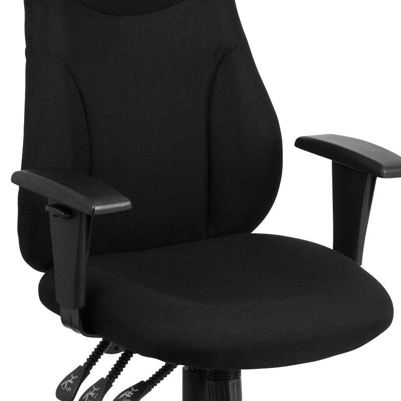 Flash Furniture High Back Black Fabric Multifunction Swivel Ergonomic Task Office Chair with Adjustable Arms