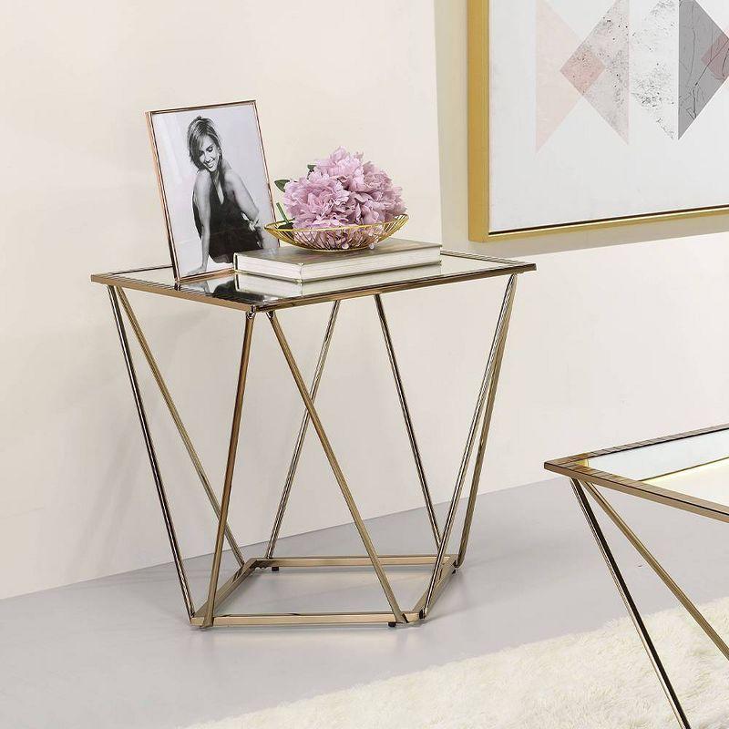 22" Fogya Mirrored Champagne Folding Table Gold Finish - Acme Furniture: No Assembly, Metal Frame, Clear Top