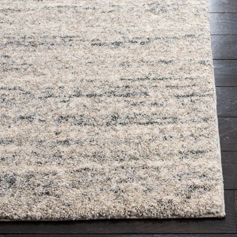 Ivory and Dark Grey Abstract Shag Rug, 4' x 6'