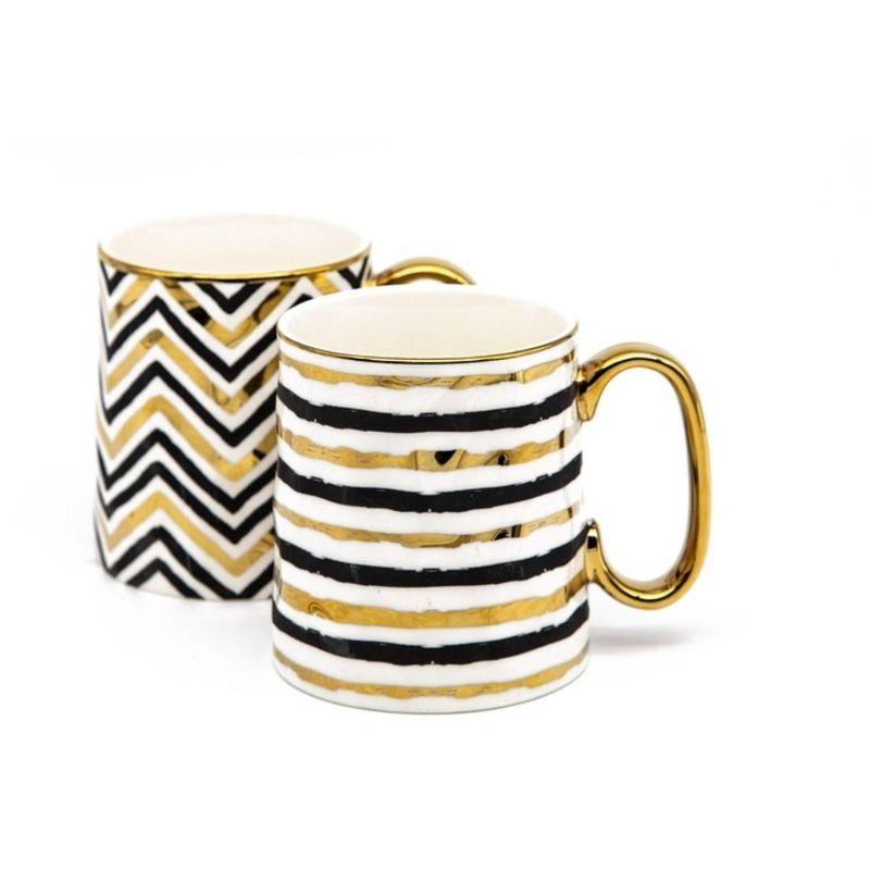 Kook Black and Gold Coffee Mugs, 14.8 oz, Set of 2