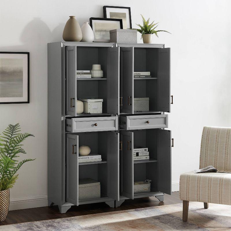 Distressed Gray 2-Piece Traditional Pantry Set with Metal Hardware