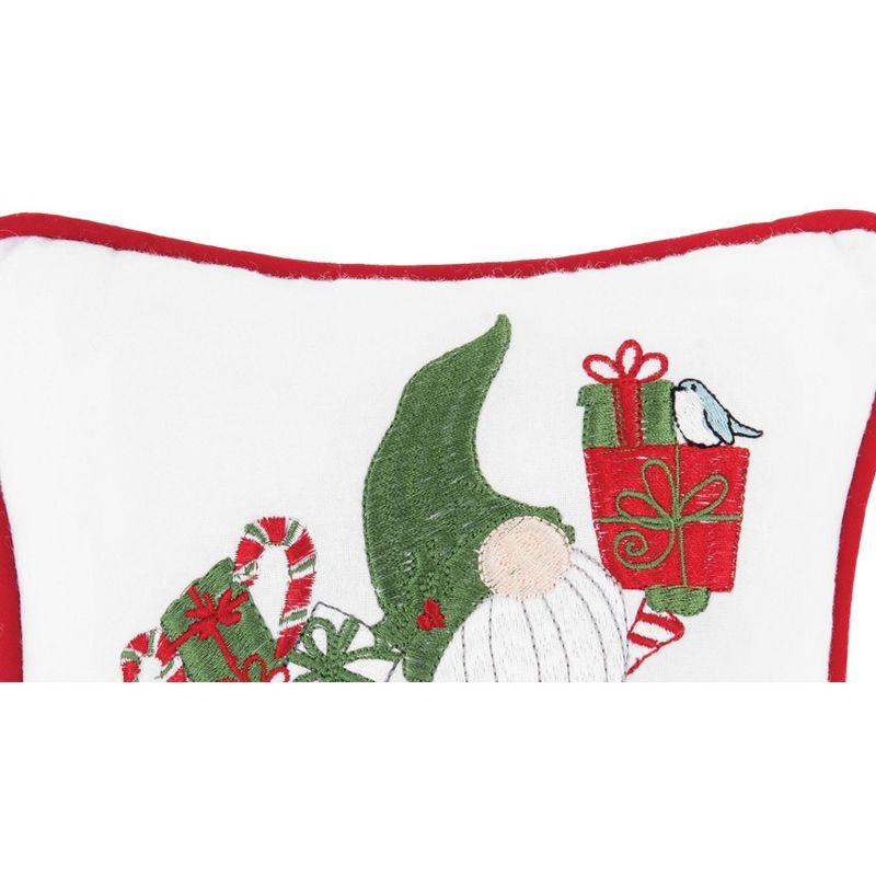 Gnome Presents Embroidered Throw Cotton Petite Accent Pillow