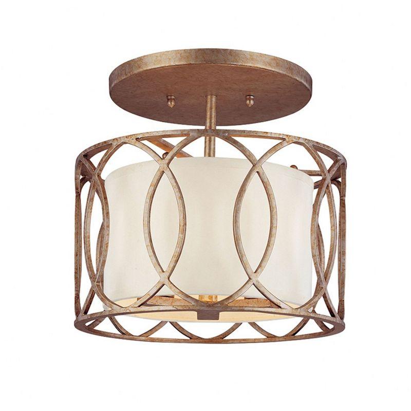 Sausalito Silver Gold 3-Light Semi-Flush Mount with Linen Shade