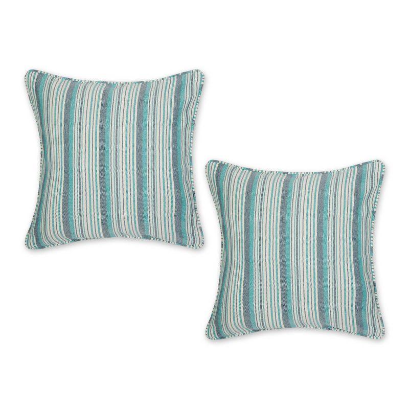 Teal and White Herringbone Striped Cotton Euro Pillow Covers, Set of 2