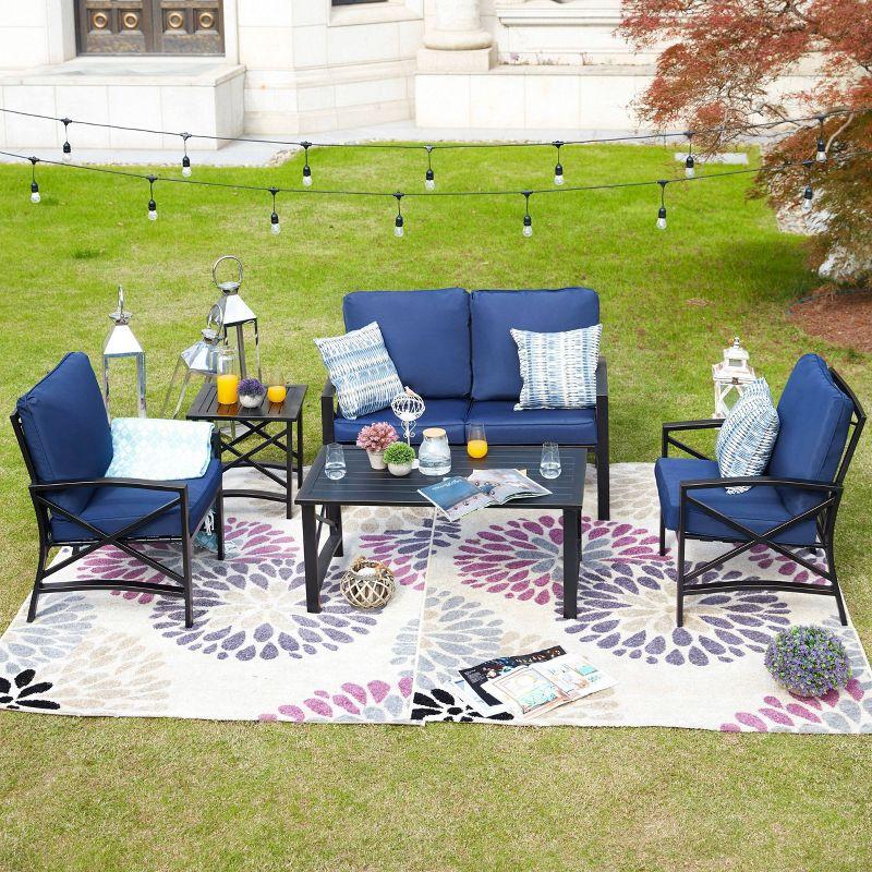 5-Piece Blue Metal Patio Conversation Set with Cushions