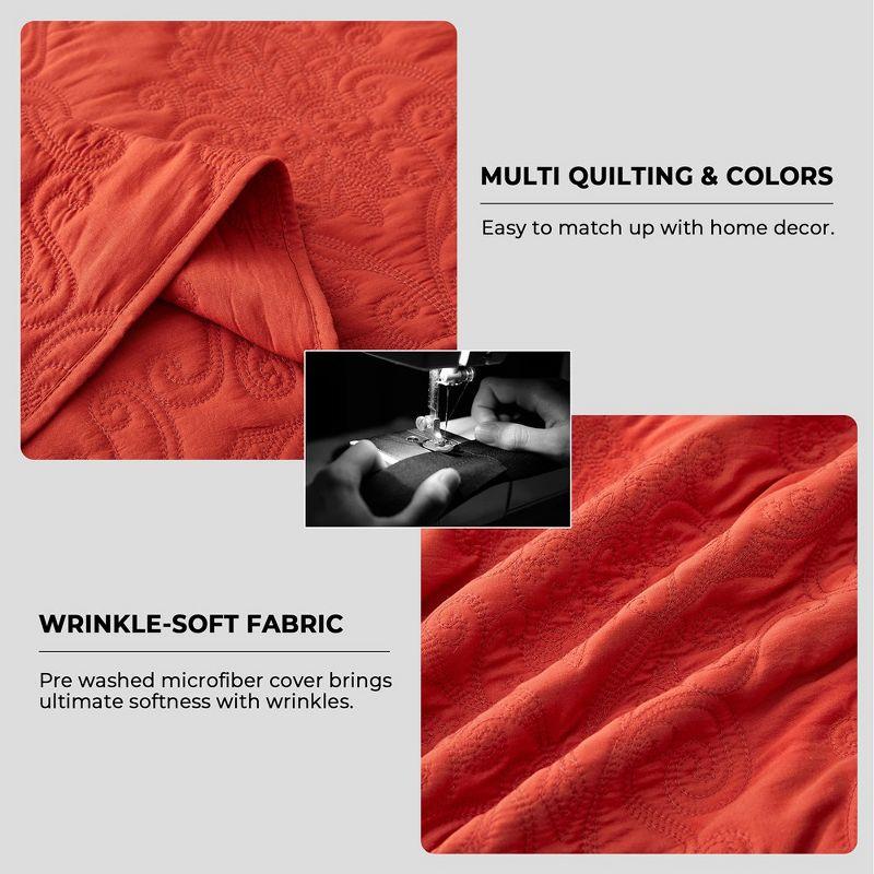 Peace Nest Premium Ultra Soft Reversible Quilted Coverlet Set, King, Red