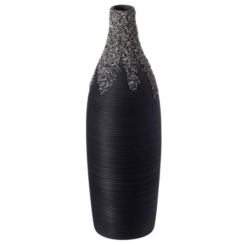 Uniquewise 9 Inch Modern Decorative Ceramic Table Vase Ripped Design Bottle Shape Flower Holder, Black