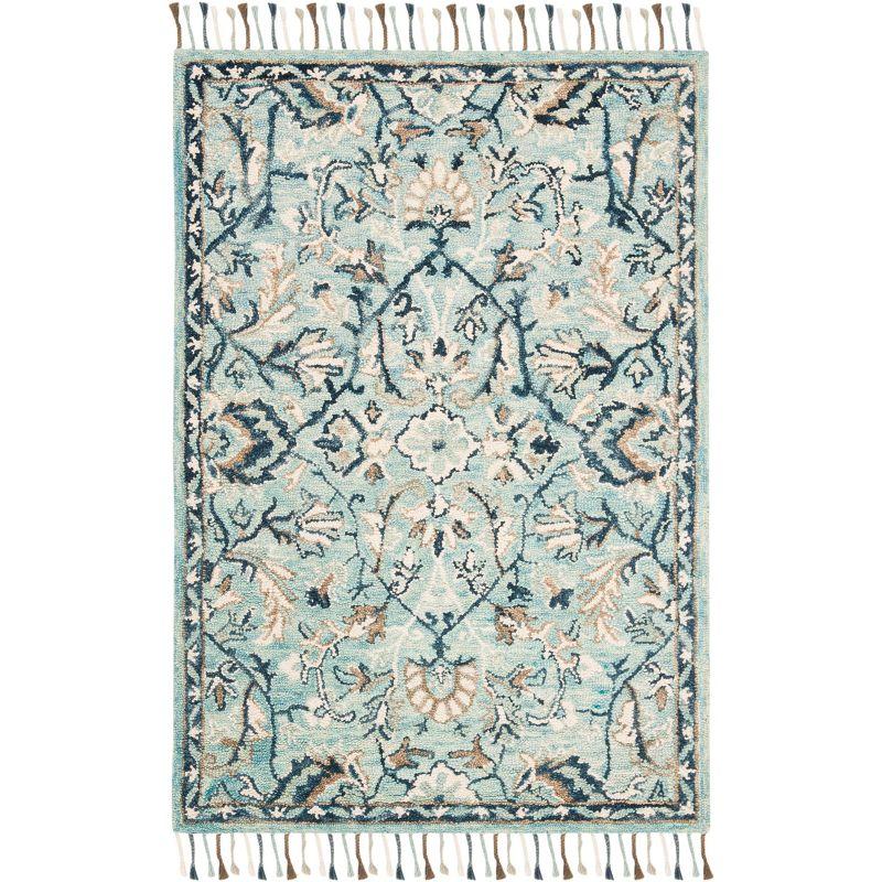 Hand-Tufted Reversible Floral Blue & Ivory Wool Accent Rug - 2'3" x 4'