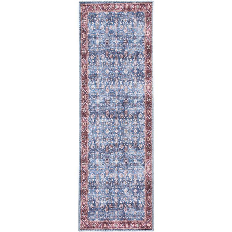 Nourison Washable Brilliance 2' x 6' Blue/Brick Vintage Indoor Bathroom, Kitchen Runner Rug