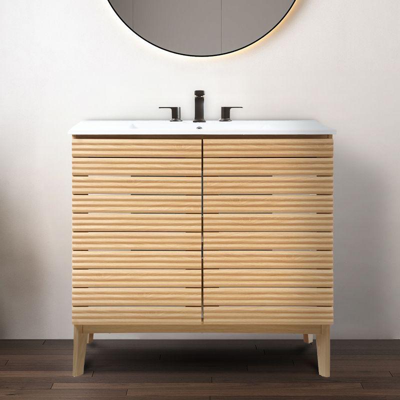 Calandre 36" Slat Modern Farmhouse 2-Shelf Bath Vanity Cabinet Only (Sink Basin not Included)