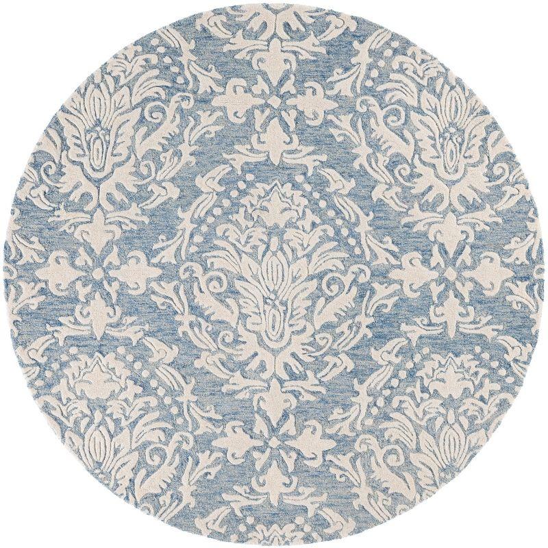Blossom BLM107 Hand Tufted Indoor Accent Rug - Blue/Ivory - 4' Round - Safavieh