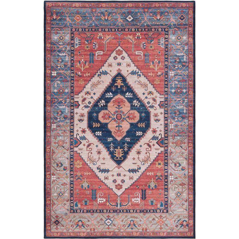 Tucson Blue Synthetic 3' x 5' Machine Washable Area Rug