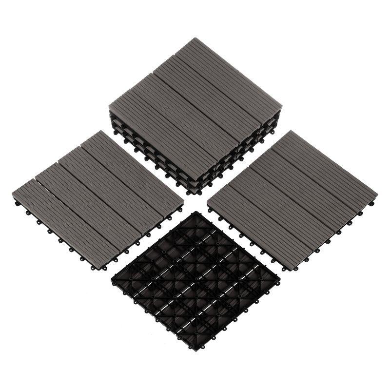 Deck Tiles - 6-Pack Wood Plastic Composite Interlocking Patio Tiles - 5.8SQFT Outdoor Flooring for Balcony, Porch, and Garage by Pure Garden