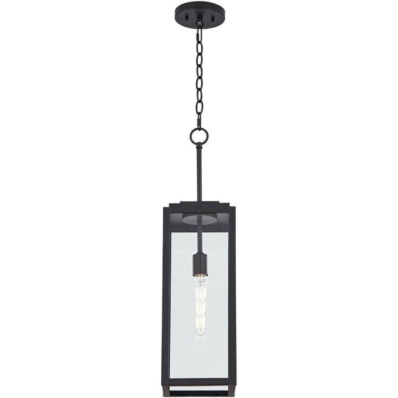 John Timberland Modern Outdoor Hanging Light Fixture Mystic Black 27 1/4" Clear Glass Panel for Exterior Barn Deck House Porch Patio Outside Garage