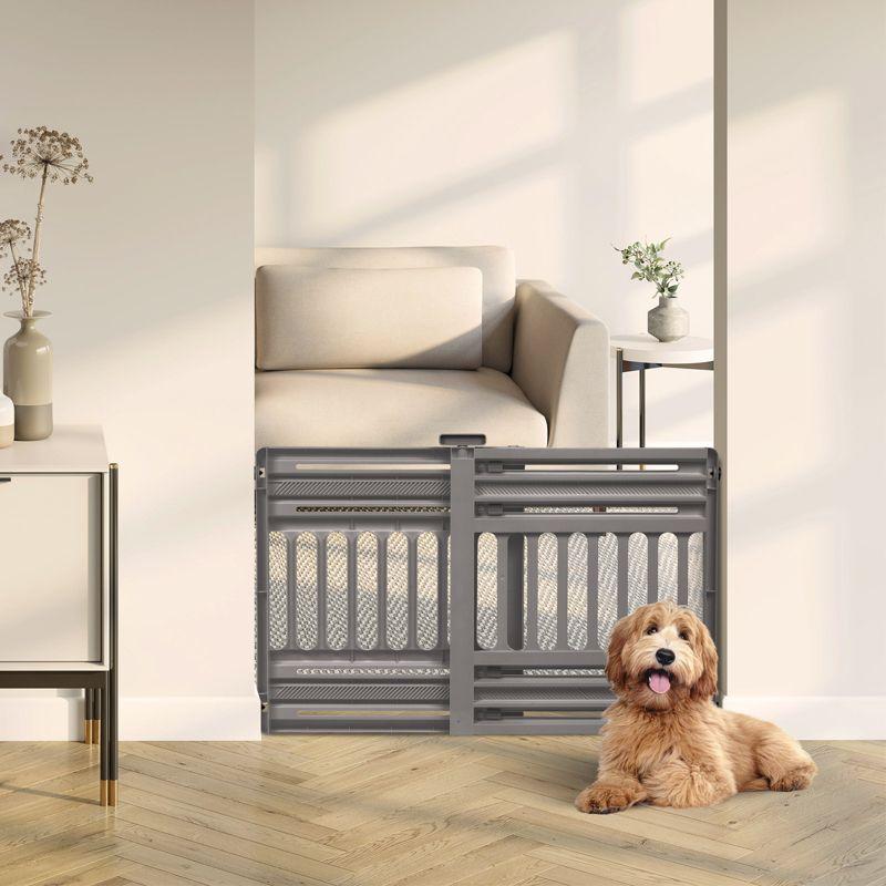 Gray Adjustable Plastic Pet Gate for Doorways, 24-39 Inches