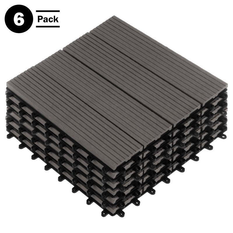 Deck Tiles - 6-Pack Wood Plastic Composite Interlocking Patio Tiles - 5.8SQFT Outdoor Flooring for Balcony, Porch, and Garage by Pure Garden