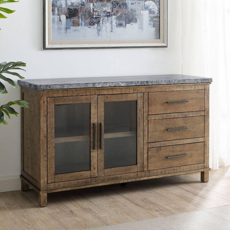 Transitional 60'' Gray Marble Top Driftwood Server with Storage