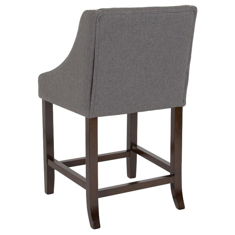 Merrick Lane Taylorsville 24 Inch Walnut Counter Height Stool with Nailhead Trim in Dark Gray Fabric