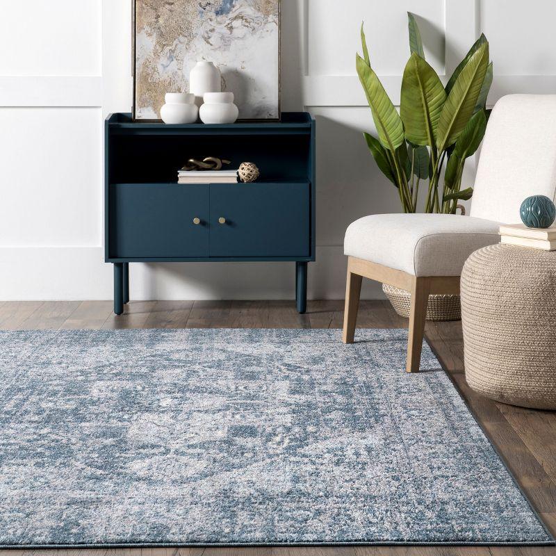 Nuloom 4x6 Justine Vintage Medallion Indoor Area Rug, Blue, Faded Persian Design, Stain Resistant, BedroomLiving Room, Kitchen,
