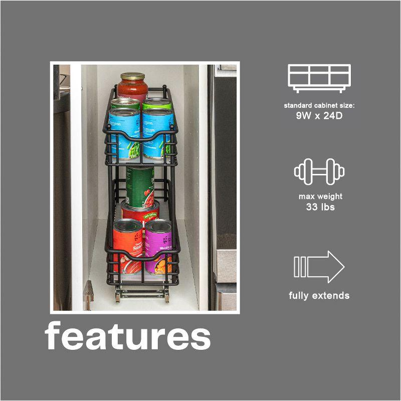 Glidez Multipurpose Paint-Finished Steel Pull-Out/Slide-Out  Storage Organizer with Plastic Liners for Under Cabinet Use - 2-Tier Design - Black