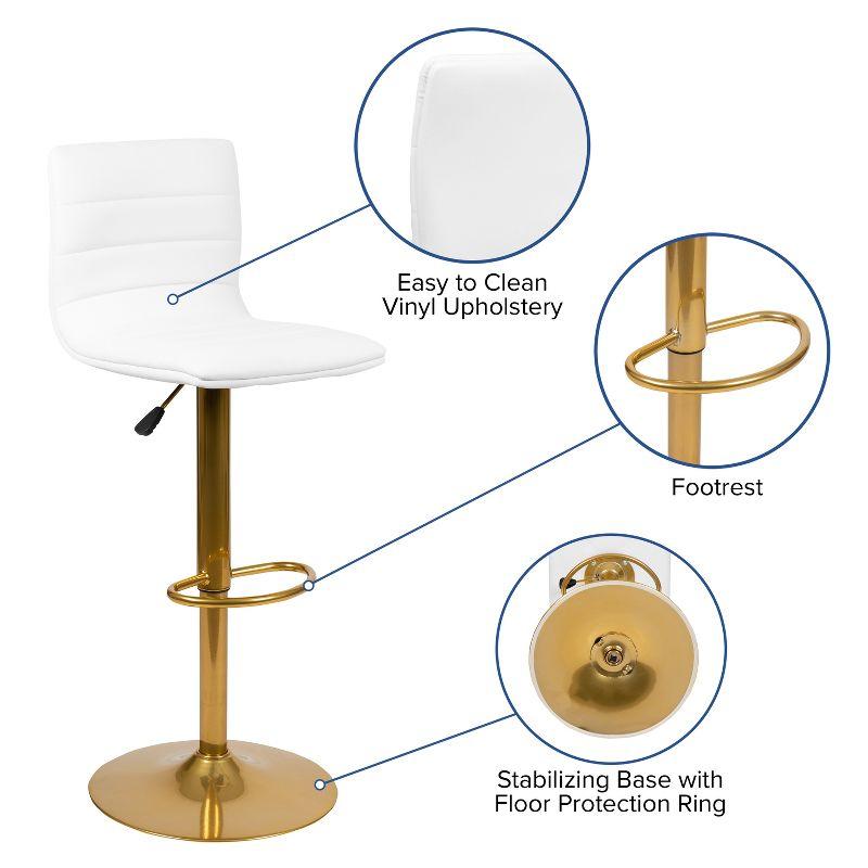 Flash Furniture Modern White Vinyl Adjustable Bar Stool with Back, Counter Height Swivel Stool with Gold Pedestal Base, Set of 2