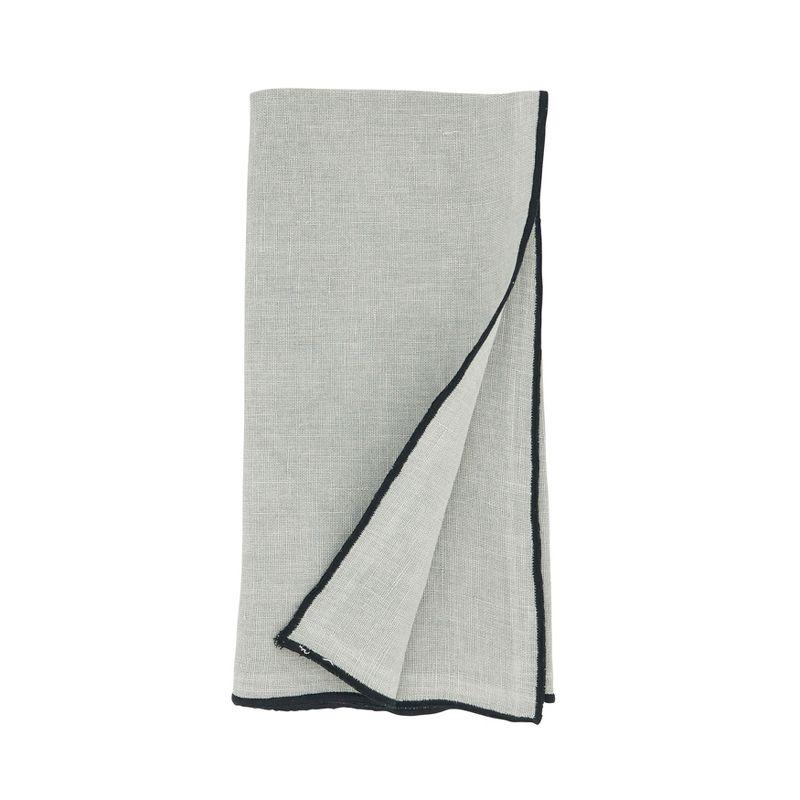 Stonewashed Linen Napkins with Stitched Border, Set of 4, Blue-Grey