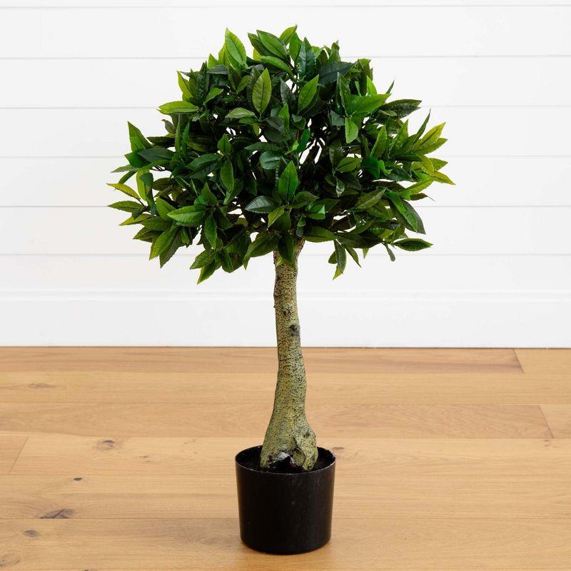 3-Foot Green Plastic Bay Leaf Topiary in Black Pot