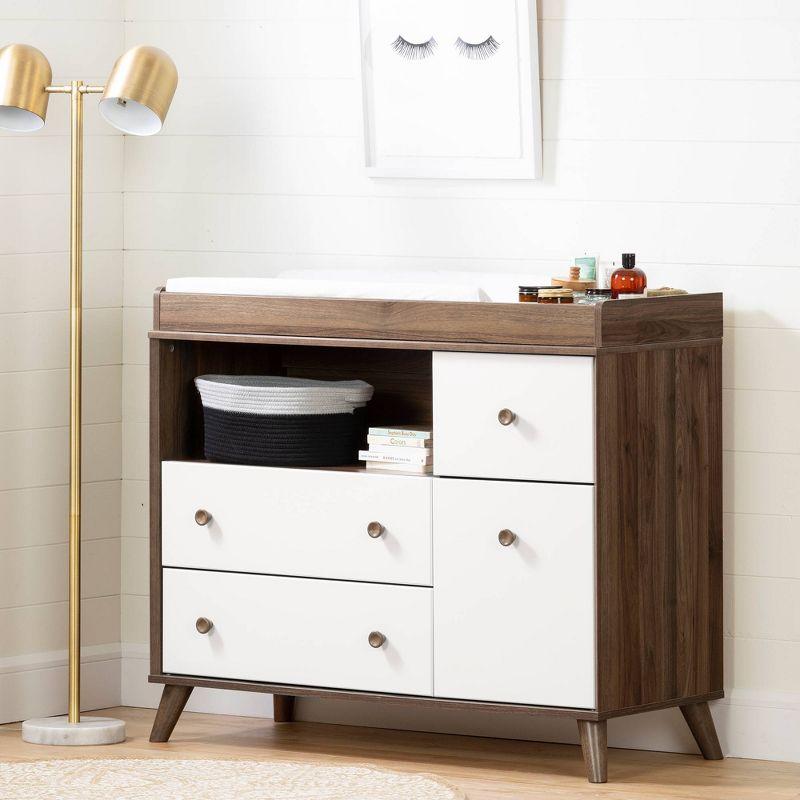 Yodi Changing Table with Drawers - Natural Walnut and Pure White - South Shore