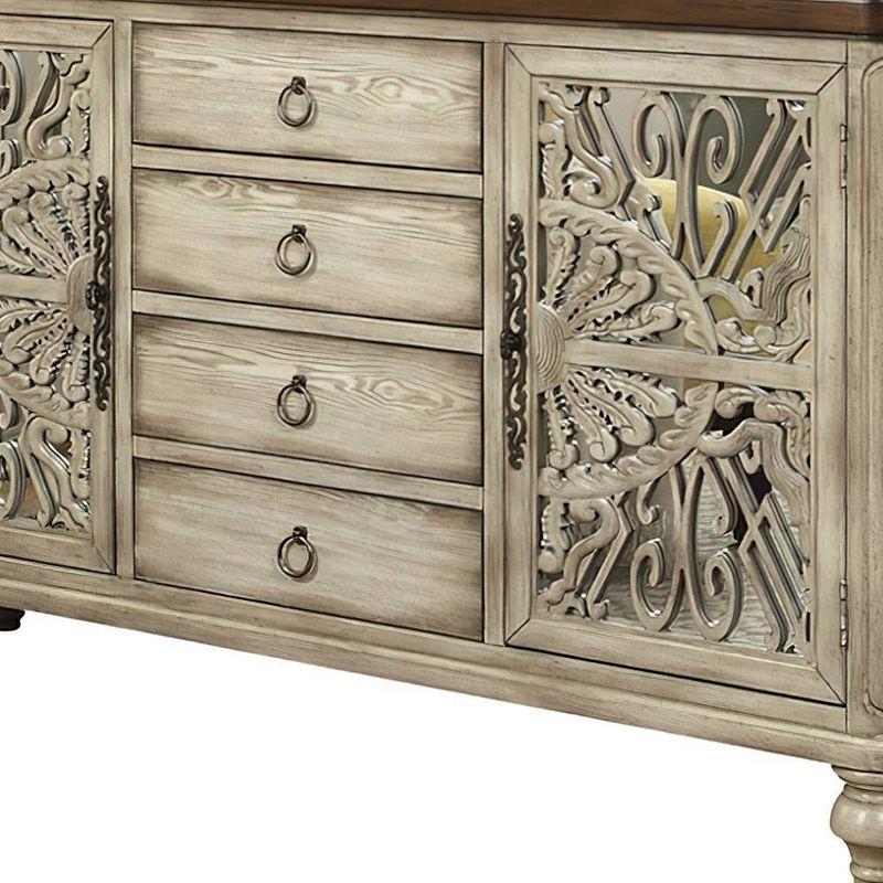 60" Vermont Accent Table Antique White - Acme Furniture: Elegant Storage, 4 Drawers & Shelves