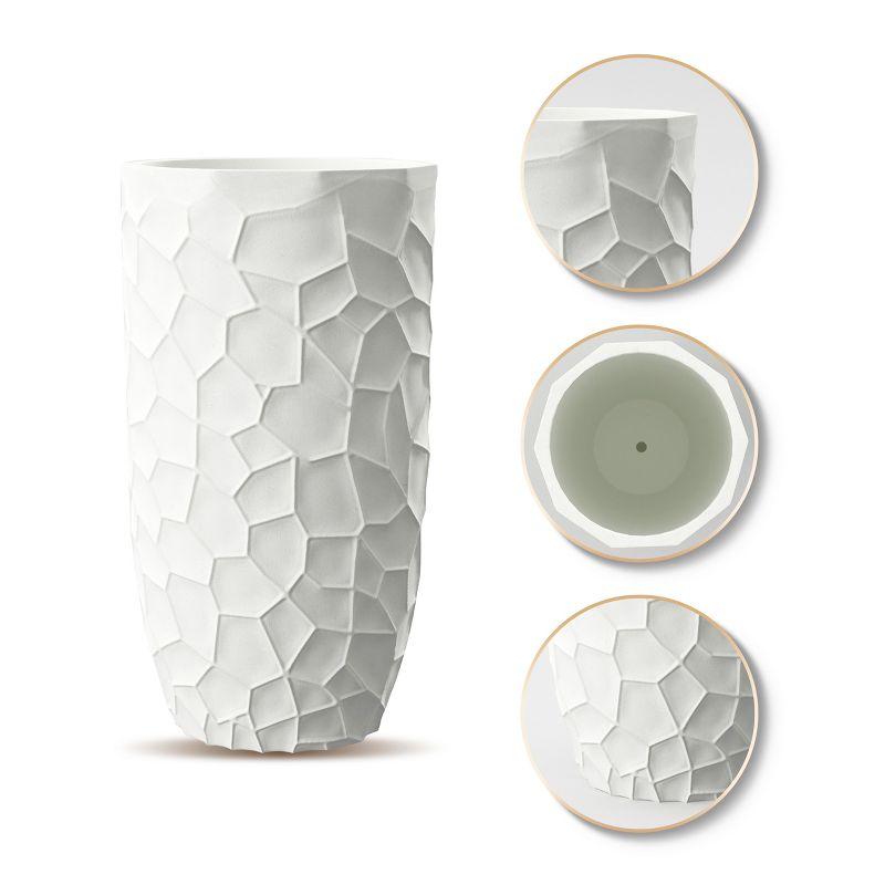 LuxenHome White MgO Geometric Pattern 22" Tall Round Planter