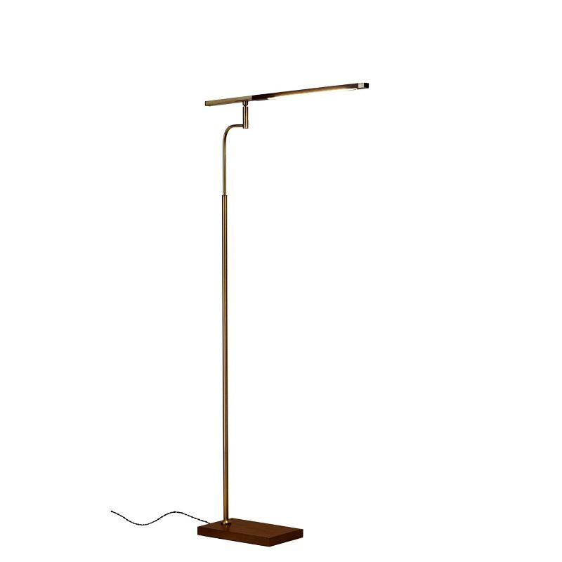 Adjustable Barrett LED Floor Lamp with Walnut Wood & Antique Brass