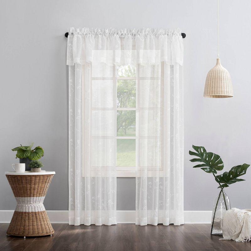 17"x50" Delia Embroidered Floral Sheer Rod Pocket Curtain Valance Ivory - No. 918: Botanical Window Valance