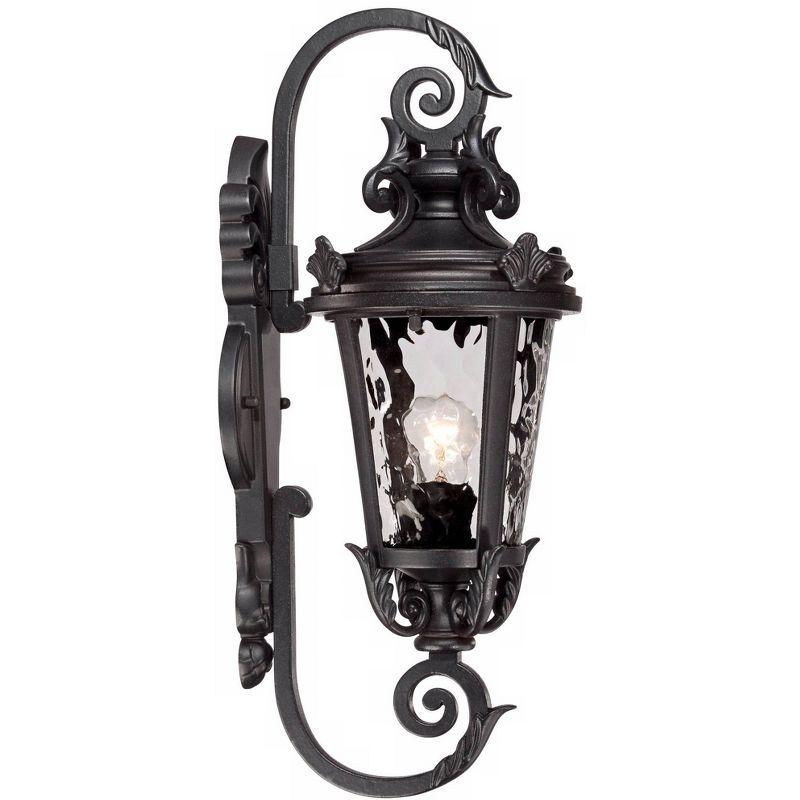 John Timberland Casa Marseille Vintage Rustic Outdoor Wall Light Fixture Black Scroll 19" Clear Hammered Glass for Post Exterior Barn Deck House Porch