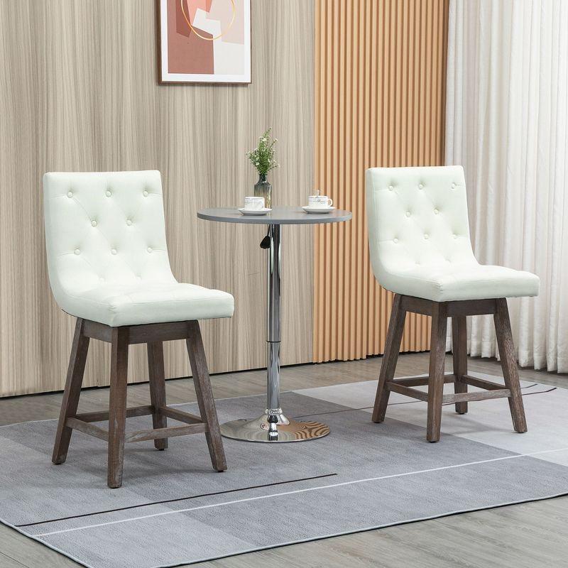 HOMCOM Bar Stools Set of 2, Swivel Bar Chairs, 25.5" High Fabric Tufted Breakfast Barstools for Kitchen Counter