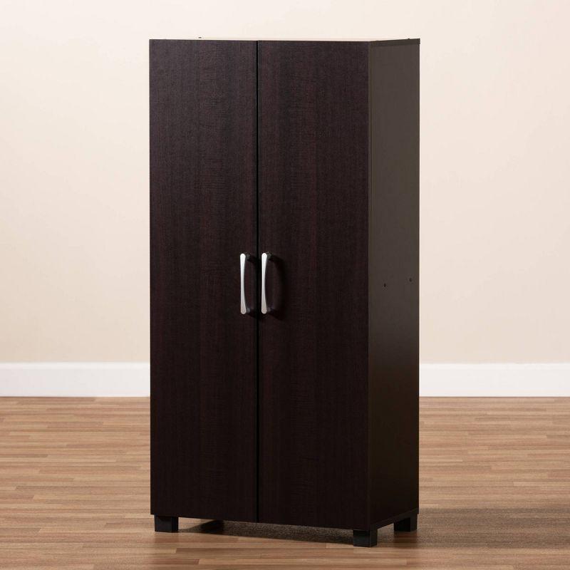 Marine Wenge Finished 2 Door Wood Entryway Shoe Storage Cabinet Brown - Baxton Studio: Organizer for 12 Pairs, Air Circulation Design