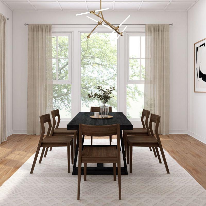 Plank+Beam 72" Classic Solid Wood Dining Table Set, Black Wirebrush, + 6 Chairs Black